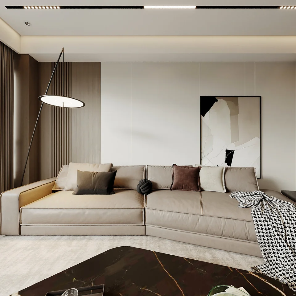 Marble & Walnut Residence design visualization