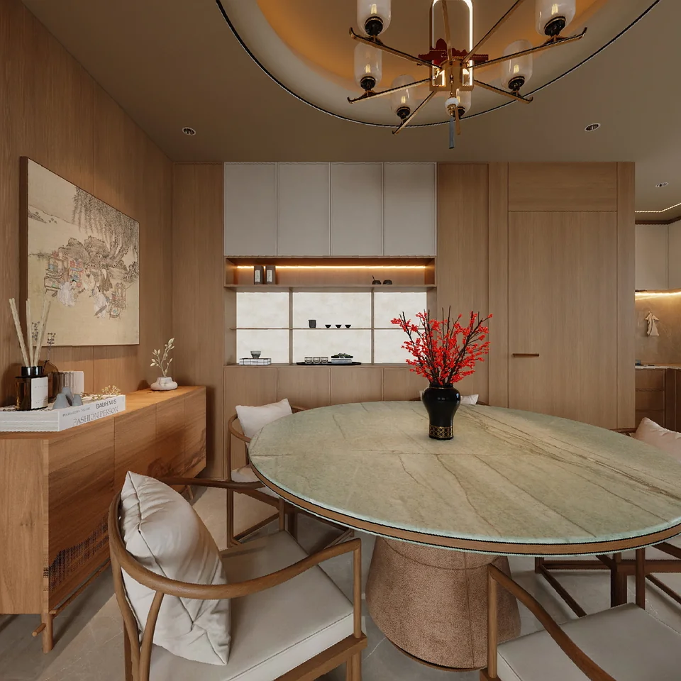 Warm Walnut Residence design visualization